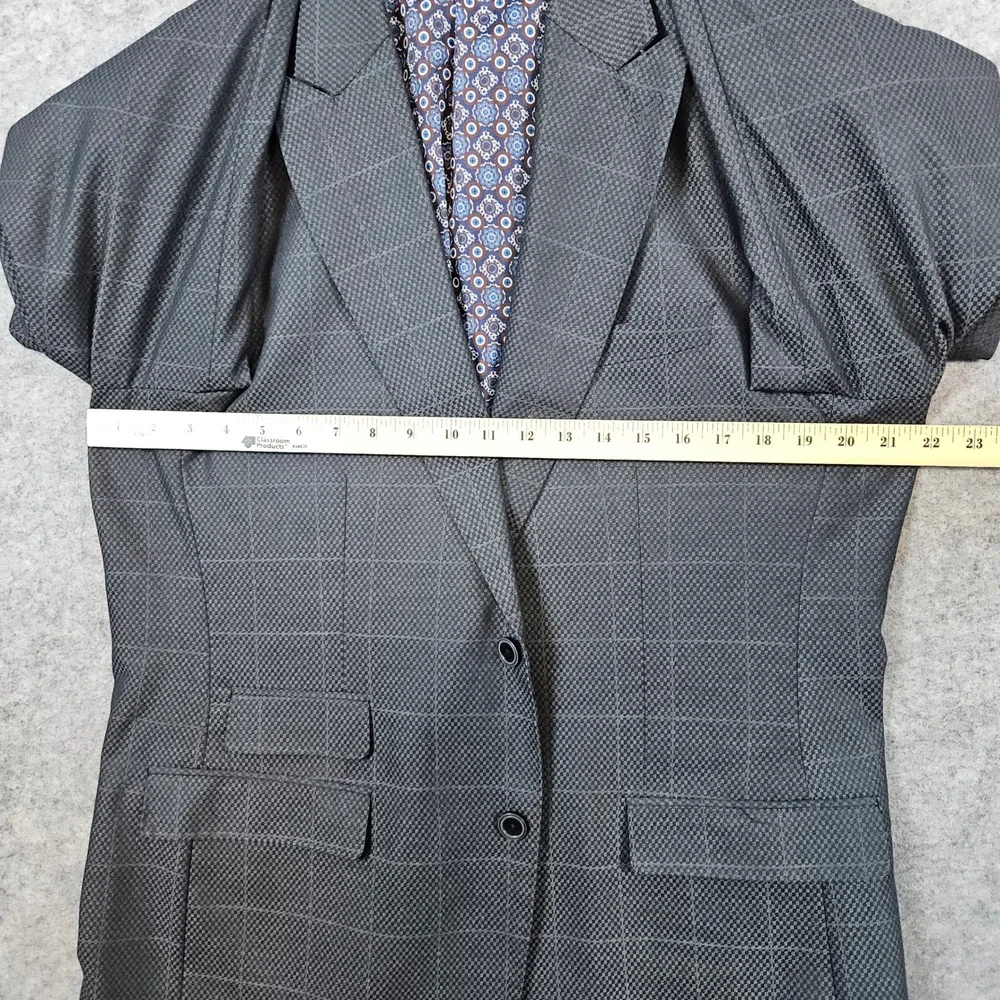 Statement Italy Gray Geometric Windowpane 2-Pc‎ Super 200s Wool 44L 39x30 FLAW